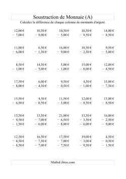 Soustraction de monnaie jusqu'à 10€ -- Bonds de 0,50€