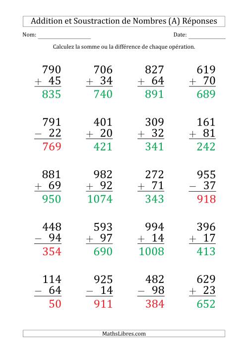 Addition et Soustraction d'un Nombre à 3 Chiffres par un Nombre à 2 Chiffres (Gros Caractère) (Tout) page 2