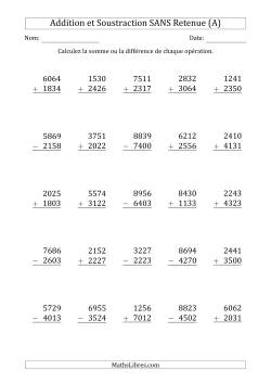 Addition et Soustraction d'un Nombre à 4 Chiffres par un Nombre à 4 Chiffres SANS retenue