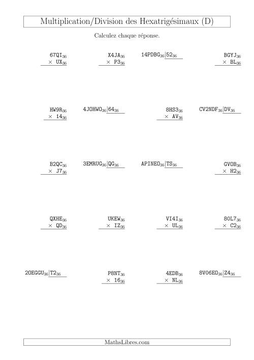 Multiplication et Division des Nombres Hexatrigésimaux (Base 36) (D)