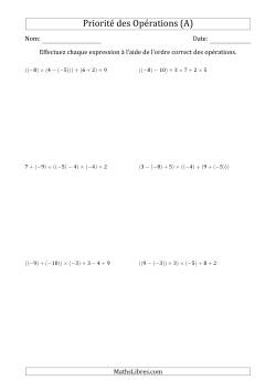 Priorité des Opérations sur les Nombres Entiers Positifs  Négatifs à Cinq Étapes (Sans Exposents)
