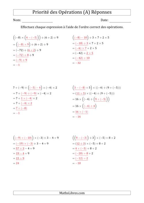 Priorité des Opérations sur les Nombres Entiers Positifs  Négatifs à Cinq Étapes (Sans Exposents) (A) page 2