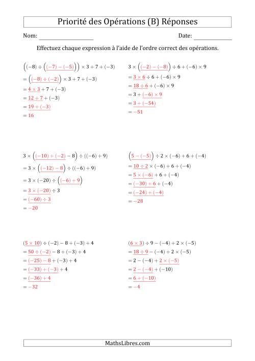 Priorité des Opérations sur les Nombres Entiers Positifs  Négatifs à Cinq Étapes (Sans Exposents) (B) page 2