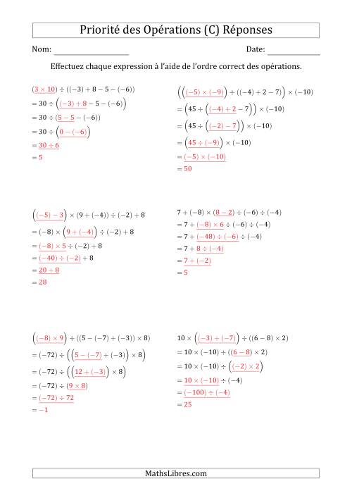 Priorité des Opérations sur les Nombres Entiers Positifs  Négatifs à Cinq Étapes (Sans Exposents) (C) page 2
