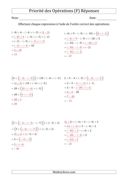 Priorité des Opérations sur les Nombres Entiers Positifs  Négatifs à Cinq Étapes (Sans Exposents) (F) page 2