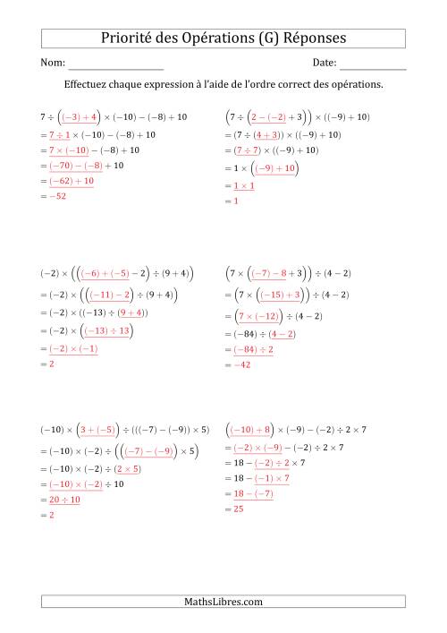 Priorité des Opérations sur les Nombres Entiers Positifs  Négatifs à Cinq Étapes (Sans Exposents) (G) page 2