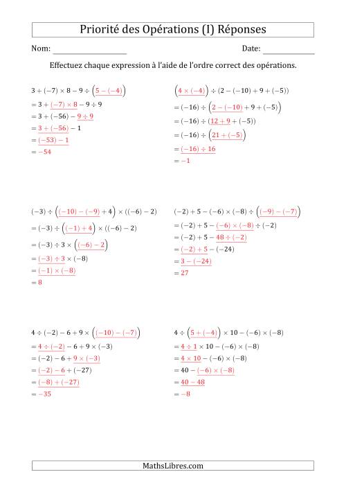 Priorité des Opérations sur les Nombres Entiers Positifs  Négatifs à Cinq Étapes (Sans Exposents) (I) page 2