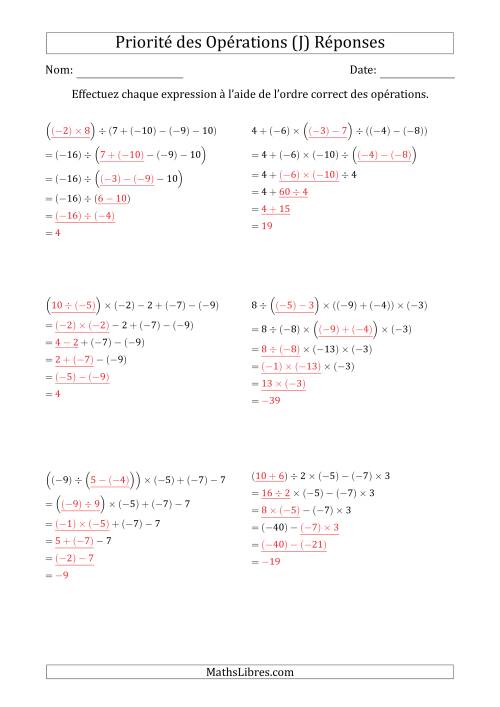 Priorité des Opérations sur les Nombres Entiers Positifs  Négatifs à Cinq Étapes (Sans Exposents) (J) page 2