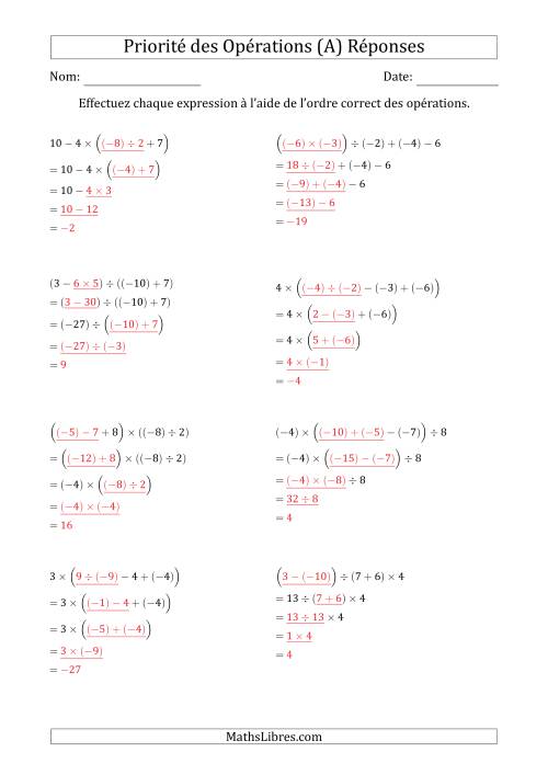 Priorité des Opérations sur les Nombres Entiers Positifs  Négatifs à Quatre Étapes (Sans Exposents) (A) page 2