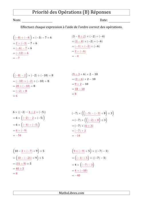 Priorité des Opérations sur les Nombres Entiers Positifs  Négatifs à Quatre Étapes (Sans Exposents) (B) page 2