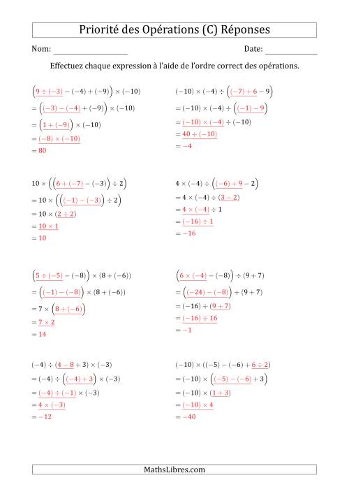 Priorité des Opérations sur les Nombres Entiers Positifs  Négatifs à Quatre Étapes (Sans Exposents) (C) page 2