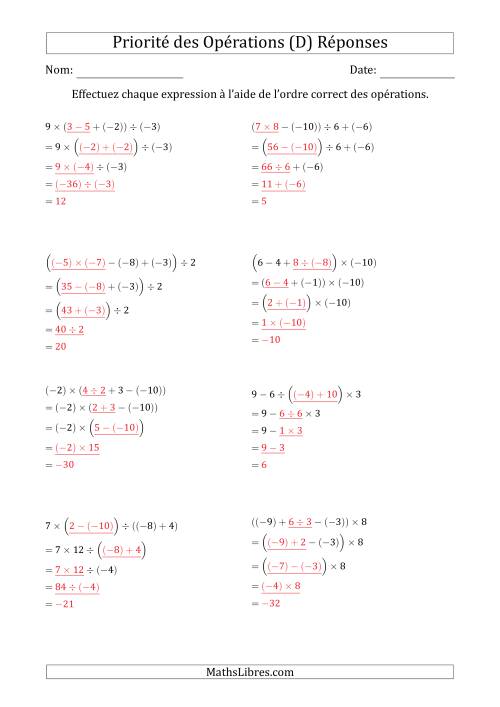 Priorité des Opérations sur les Nombres Entiers Positifs  Négatifs à Quatre Étapes (Sans Exposents) (D) page 2
