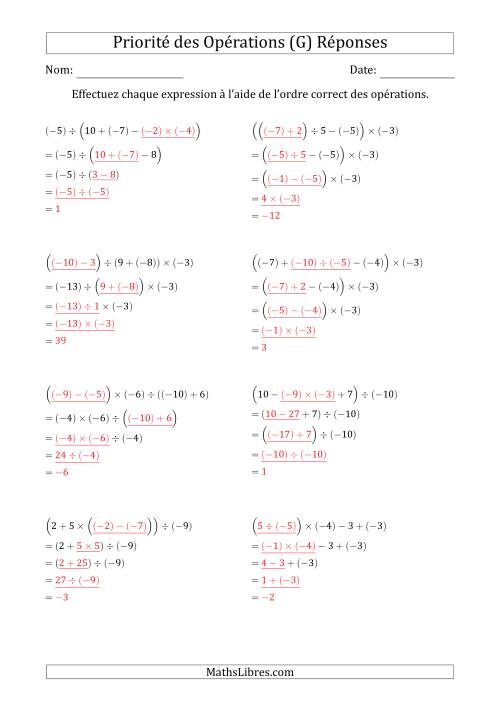 Priorité des Opérations sur les Nombres Entiers Positifs  Négatifs à Quatre Étapes (Sans Exposents) (G) page 2