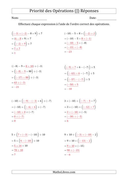Priorité des Opérations sur les Nombres Entiers Positifs  Négatifs à Quatre Étapes (Sans Exposents) (J) page 2