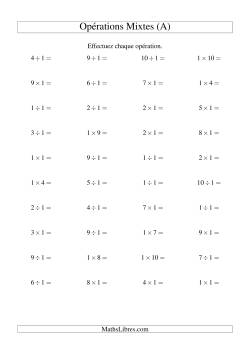 Multiplication et division -- Règles de 1 (variation 1 à 10)