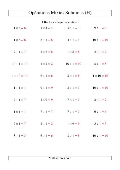 Multiplication et division -- Règles de 1 (variation 1 à 10) (H) page 2