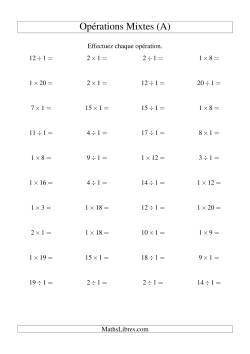 Multiplication et division -- Règles de 1 (variation 1 à 20)