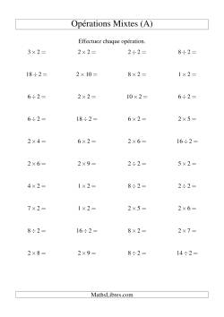 Multiplication et division -- Règles de 2 (variation 1 à 10)