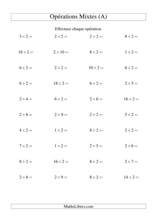 Multiplication et division -- Règles de 2 (variation 1 à 10) (A)