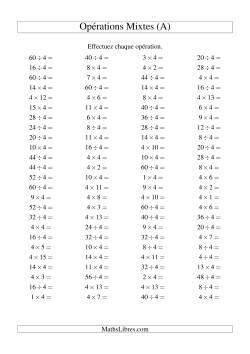 Multiplication et division -- Règles de 4 (variation 1 à 15)