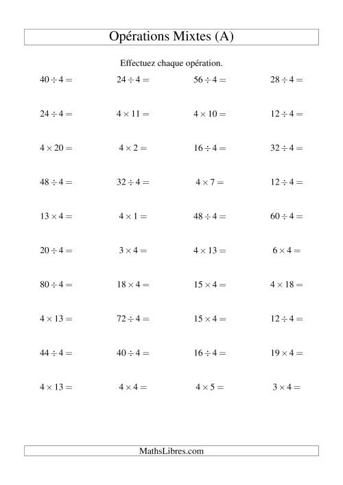 Multiplication et division -- Règles de 4 (variation 1 à 20) (A)