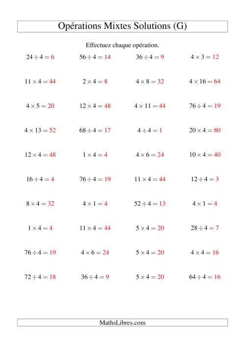 Multiplication et division -- Règles de 4 (variation 1 à 20) (G) page 2
