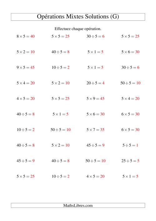 Multiplication et division -- Règles de 5 (variation 1 à 10) (G) page 2