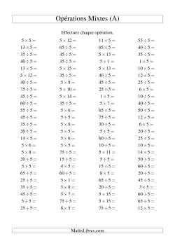 Multiplication et division -- Règles de 5 (variation 1 à 15)