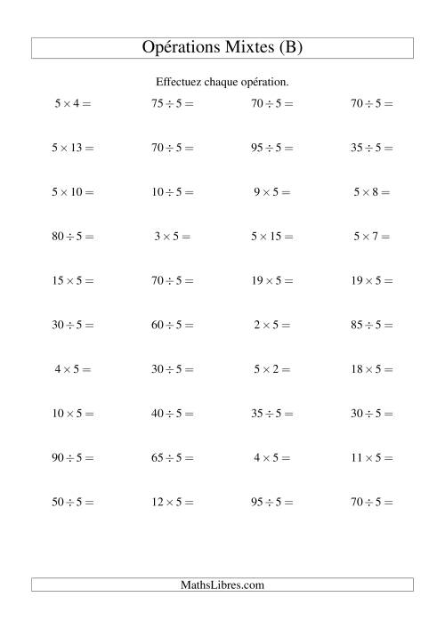 Multiplication et division -- Règles de 5 (variation 1 à 20) (B)