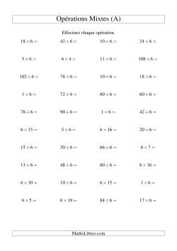 Multiplication et division -- Règles de 6 (variation 1 à 20)