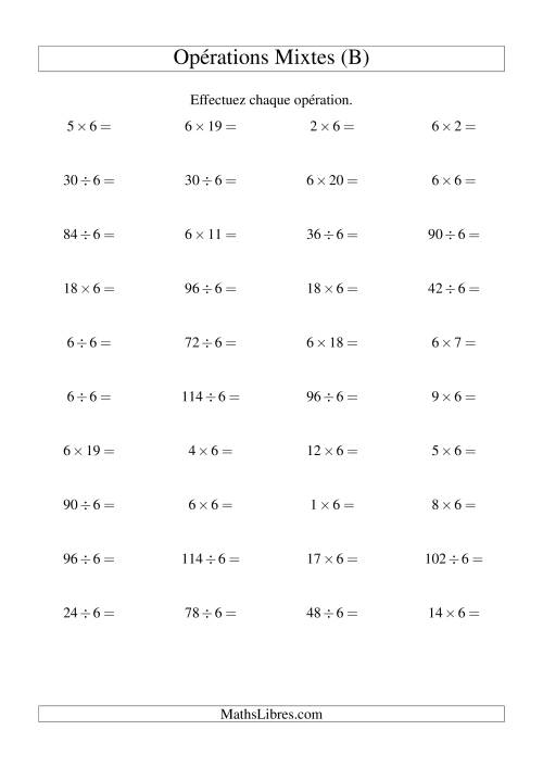 Multiplication et division -- Règles de 6 (variation 1 à 20) (B)