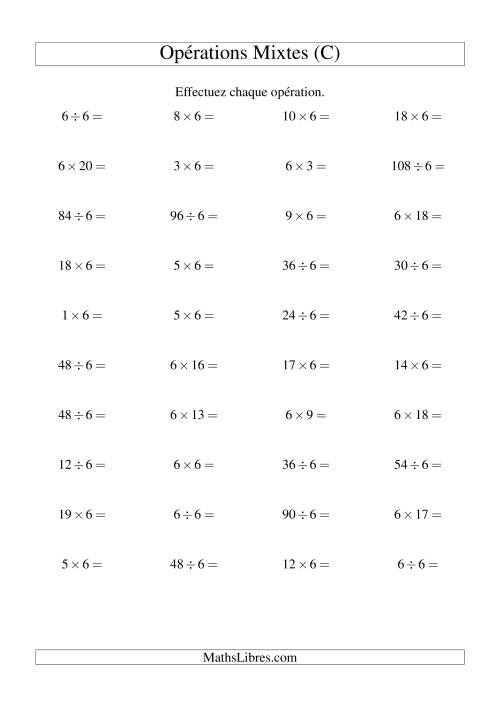 Multiplication et division -- Règles de 6 (variation 1 à 20) (C)