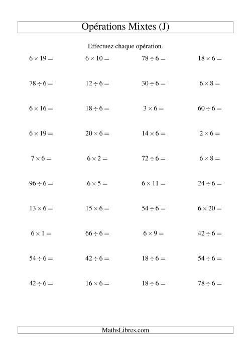 Multiplication et division -- Règles de 6 (variation 1 à 20) (J)
