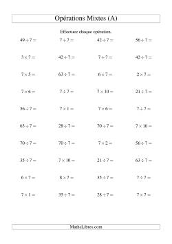 Multiplication et division -- Règles de 7 (variation 1 à 10)