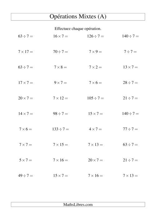 Multiplication et division -- Règles de 7 (variation 1 à 20) (Tout)
