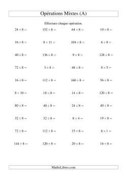 Multiplication et division -- Règles de 8 (variation 1 à 20)