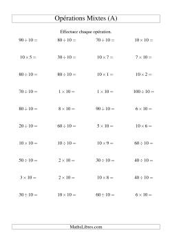 Multiplication et division -- Règles de 10 (variation 1 à 10)
