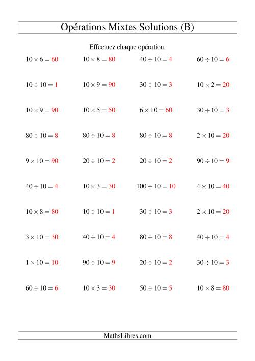 Multiplication et division -- Règles de 10 (variation 1 à 10) (B) page 2