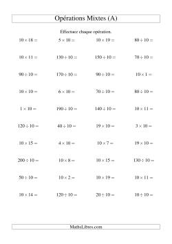 Multiplication et division -- Règles de 10 (variation 1 à 20)