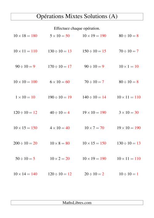 Multiplication et division -- Règles de 10 (variation 1 à 20) (A) page 2