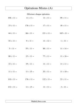 Multiplication et division -- Règles de 11 (variation 1 à 20)