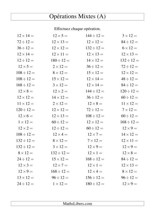 Multiplication et division -- Règles de 12 (variation 1 à 15) (Tout)