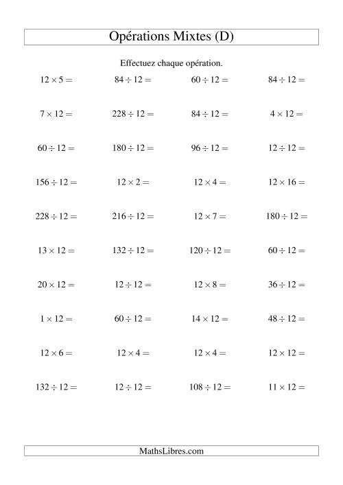 Multiplication et division -- Règles de 12 (variation 1 à 20) (D)