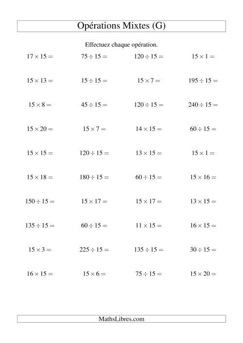 Multiplication et division -- Règles de 16 (variation 1 à 15) (G)