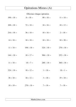 Multiplication et division -- Règles de 18 (variation 1 à 20)