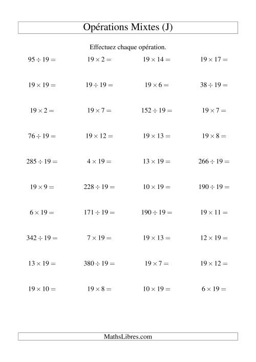 Multiplication et division -- Règles de 19 (variation 1 à 20) (J)