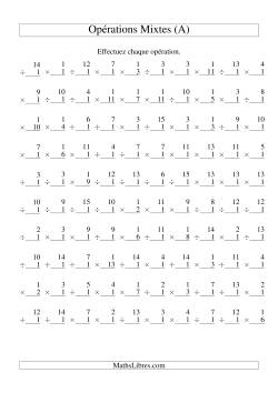 Multiplication et Division -- Règles de 1 (Variation 1 à 15)