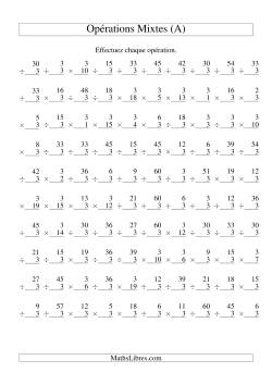 Multiplication et Division -- Règles de 3 (Variation 1 à 20)