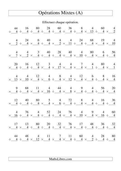Multiplication et Division -- Règles de 4 (Variation 1 à 20) (Tout)