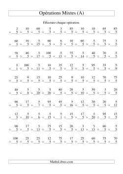 Multiplication et Division -- Règles de 5 (Variation 1 à 20)